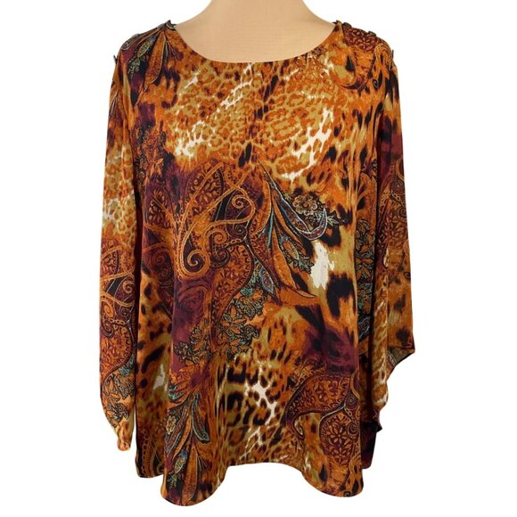 Est. 1946 Tunic Top Button Accent Rust Orange Size 18/20 Animal Print - Picture 1 of 8